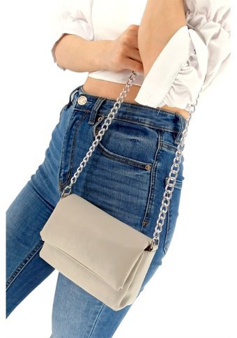 Çlk Accessories Zincirli Çok Hafif Basic Kadın Omuz Çantası Gri