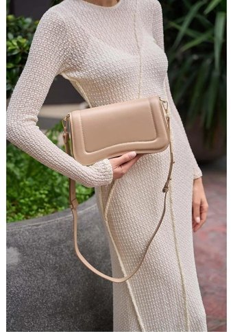 Gülşah Çaptı Bag Mıknatıs Kapamalı Kadın Omuz Çantası Bej
