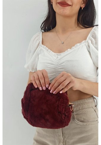 Çlk Accessories Zincir Peluş Trh3098 Kadın Omuz Çantası Bordo