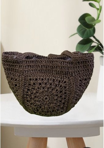 Ecndesing Handmade Beş Motifli Kadın Omuz Çantası Kahverengi