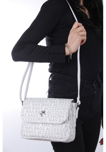 Grande Nas Bag1289 Yazılı Kadın Omuz Çantası Beyaz