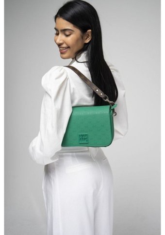 Valentino Orlandi Vlt051 Monogram Kadın Omuz Çantası Kahverengi - Yeşil