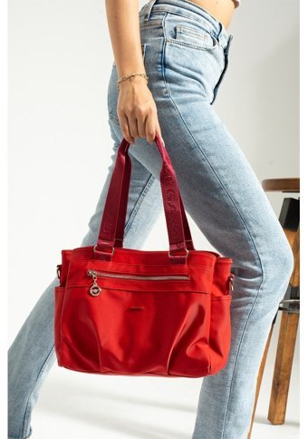 Mega Bag Saten Kadın Omuz Çantası Kırmızı