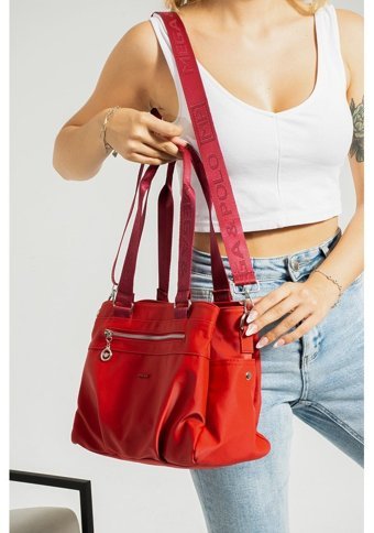 Mega Bag Saten Kadın Omuz Çantası Kırmızı