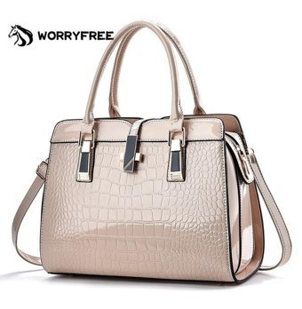 Worryfreeshopping Parlak Deri Büyük Kapasiteli Kadın Omuz Çantası Haki