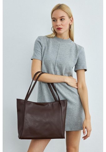 Mopia Acı Fermuarlı Shopper Kadın Omuz Çantası Acı Kahverengi