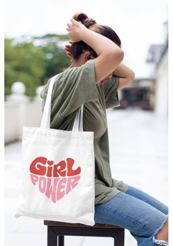 Baskıtech Girl Power Bez Kadın Omuz Çantası Bej