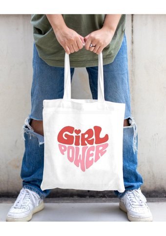 Baskıtech Girl Power Bez Kadın Omuz Çantası Bej