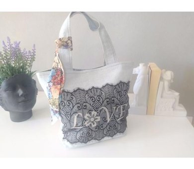 Otay Bag El Yapımı Love İşlemeli Buz JeanKot Kadın Omuz Çantası Çok Renkli