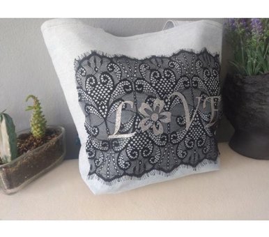 Otay Bag El Yapımı Love İşlemeli Buz JeanKot Kadın Omuz Çantası Çok Renkli