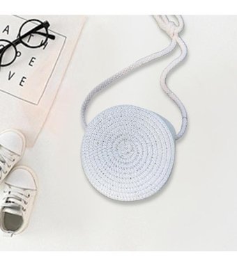 Magideal Suntek Dokuma Hasır Omuz Kadın Omuz Çantası Beyaz
