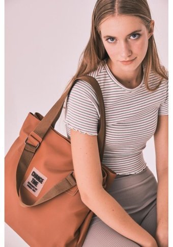 Tecer Missme Change Time Pat Detaylı Shopper Su Geçirmez Kadın Omuz Çantası Taba