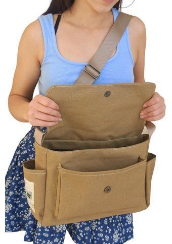 Çlk Accessories Kanvas Kumaş Önü Cepli Spor Kadın Omuz Çantası Vizon