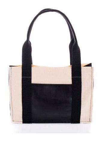 Miaju Deri Cepli Kanvas Tote Bag Krem Omuz Kadın Omuz Çantası Krem - Siyah
