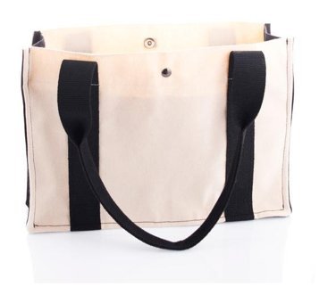 Miaju Deri Cepli Kanvas Tote Bag Krem Omuz Kadın Omuz Çantası Krem - Siyah