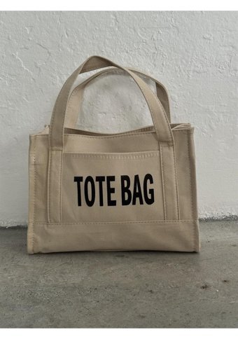 Takmoda Kanvas Kumaş Totebag Kadın Omuz Çantası Bej