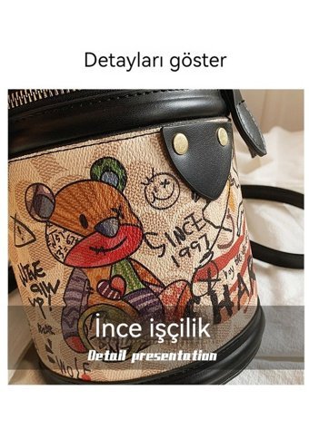 Eternal Luck Bear Graffiti Kişiye Özel Kova Kadın Omuz Çantası Beyaz