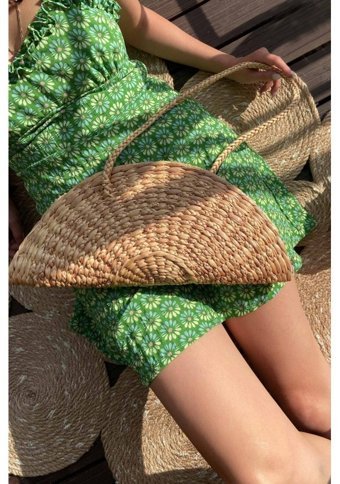 Refox Midye Zuri Clutch Hasır Kadın Omuz Çantası Bej