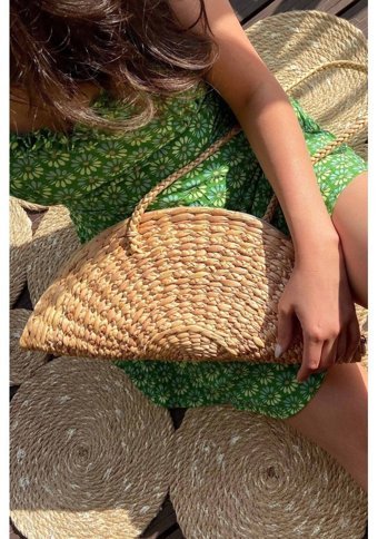 Refox Midye Zuri Clutch Hasır Kadın Omuz Çantası Bej
