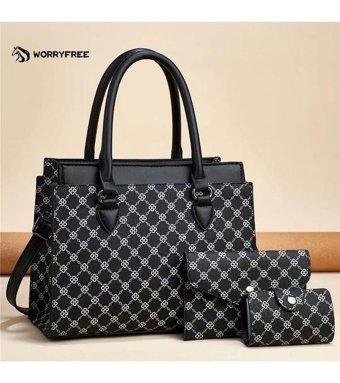 Worryfreeshopping Wr0419309 Çiçek Desenli Üç Parçalı Seti Kadın Omuz Çantası Siyah