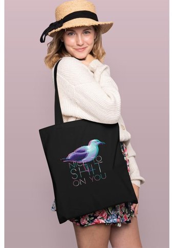 Brz Collection Seagull Nice To Sht Tote Bag Gabardin Kadın Omuz Çantası Siyah