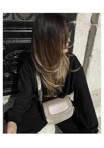 Gülşah Çaptı Bag Kanvas Kapaklı Kadın Omuz Çantası Bej - Siyah