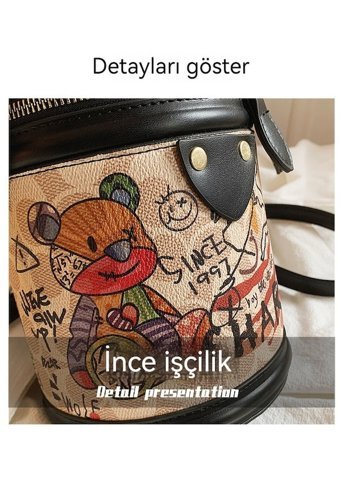 Eternal Luck Bear Graffiti Kişiye Özel Kova Kadın Omuz Çantası Pembe