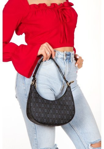 Adelina Bags Desenli Yarım Ay Kadın Omuz Çantası Siyah