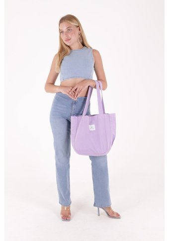 Berymood Lila Kumaş Bez Tote Bag Kanvas Kadın Omuz Çantası Lila