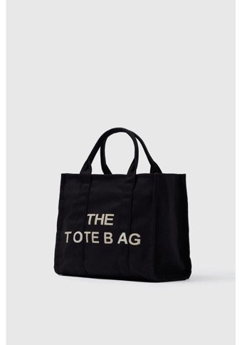 İlkyaz Tote Bag Kanvas Kadın Omuz Çantası Siyah