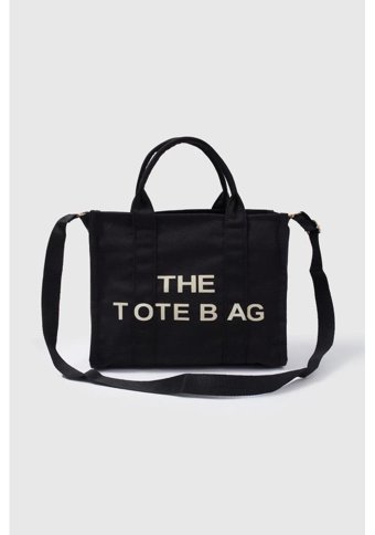 İlkyaz Tote Bag Kanvas Kadın Omuz Çantası Siyah
