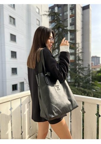 Tecer Almondmoda Missme Change Time Pat Detaylı Shopper Su Geçirmez Kadın Omuz Çantası Siyah