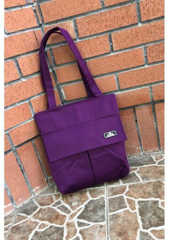 Outlet Çarşım Üç Bölmeli Kol Fermuarlı Kumaş Tote Kadın Omuz Çantası Mor