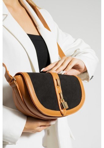 Valu Accessorize Kilit Detaylı Kadın Omuz Çantası Siyah - Taba