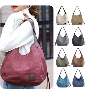 Hallow Kanvas Çok Cepli Vintage Tote Kadın Omuz Çantası Gri