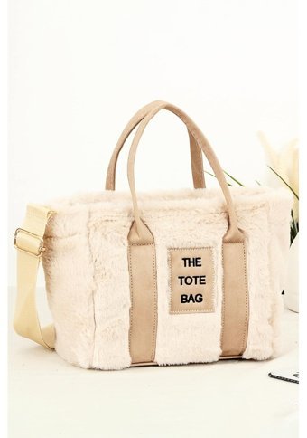 Bipanya Bp4767O Tote Bag Peluş Deri Kadın Omuz Çantası Beyaz