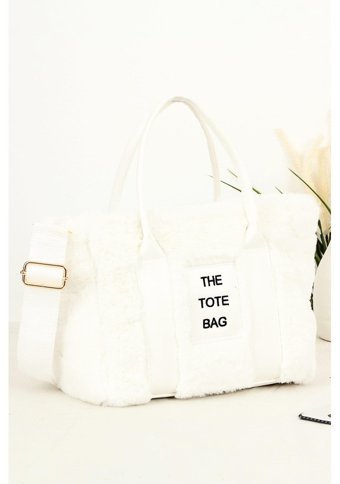 Bipanya Bp4767O Tote Bag Peluş Deri Kadın Omuz Çantası Beyaz