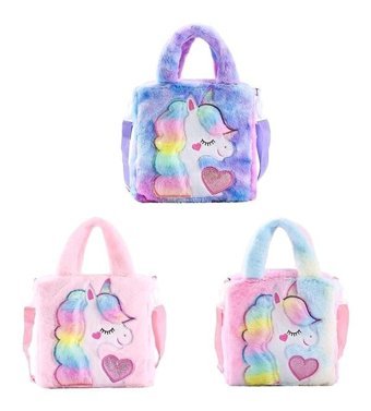 KkaOı Unicorn Karikatür Omuz Peluş Bel Renkli Hayvan Kadın Omuz Çantası Pembe