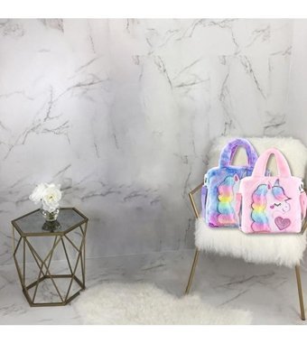 KkaOı Unicorn Karikatür Omuz Peluş Bel Renkli Hayvan Kadın Omuz Çantası Pembe