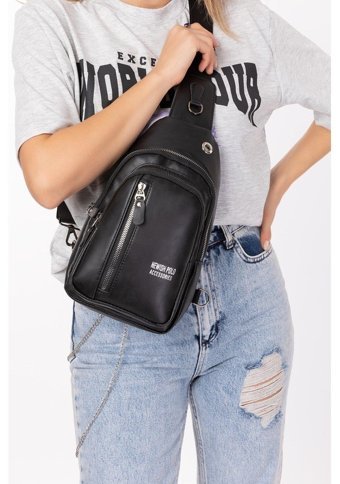 Newish Polo Kulaklık Çıkışlı Suni Deri Kadın Omuz Çantası Siyah