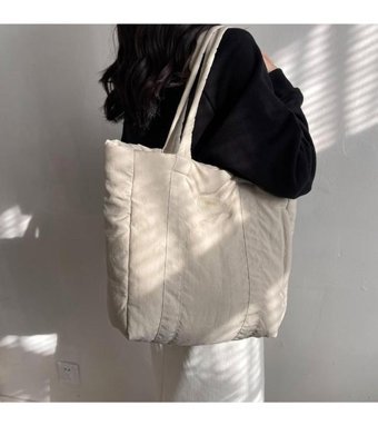Magideal Suntek Puffer Tote Alışveriş İşe Gidip Gelirken Kadın Omuz Çantası Bej