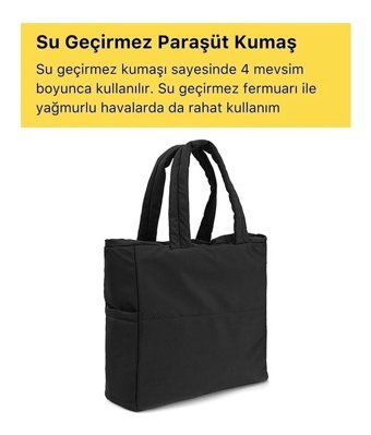 Çanta Sepetim Puf Kumaş Kabartmalı Kadın Omuz Çantası Siyah
