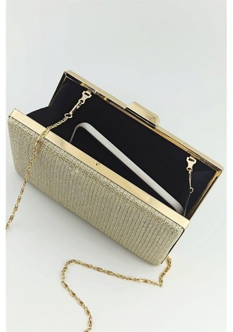 Çlk Accessories Simli Abiye Kare Model Gold Trabiye03 Altın Kadın Omuz Çantası Altın