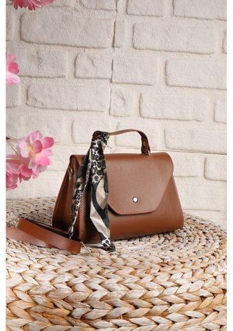 Valu Accessorize Fularlı Kadın Omuz Çantası Taba