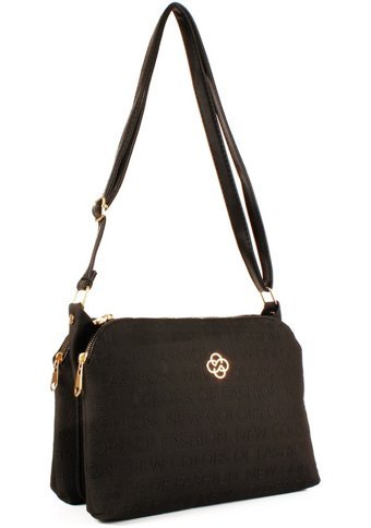 Luwwe Bag'S Üç Bölmeli Fermuarlı Yazı Detaylı Yoncalı 1724 Kadın Omuz Çantası Siyah