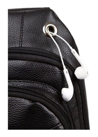 Newish Polo Kulaklık Çıkışlı Pu Deri Kadın Omuz Çantası Siyah