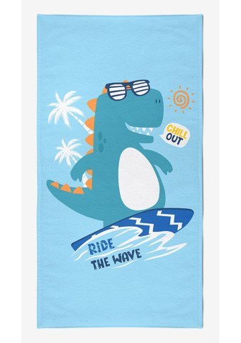 VevienHome Surf Dino Pamuk - Polyester Plaj Havlusu Mavi