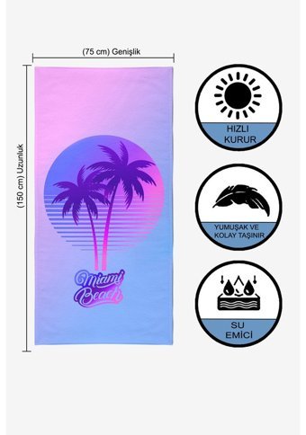 Vevien Miami Beach Pamuk - Polyester Plaj Havlusu Mor