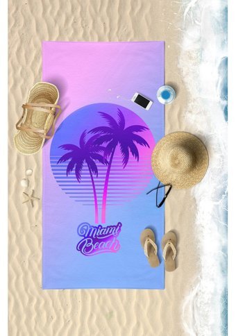 Vevien Miami Beach Pamuk - Polyester Plaj Havlusu Mor