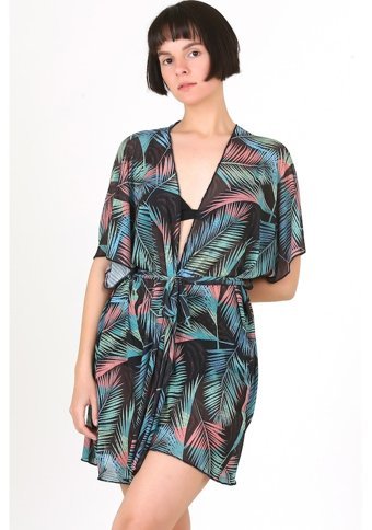 Hamur Leaf Polyester Plaj Havlusu Siyah